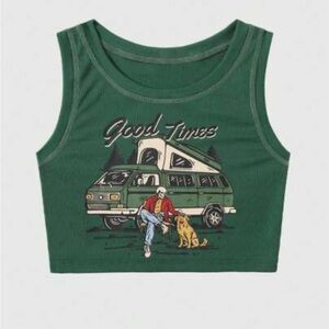 Green Good Times Graphic Crop Tee